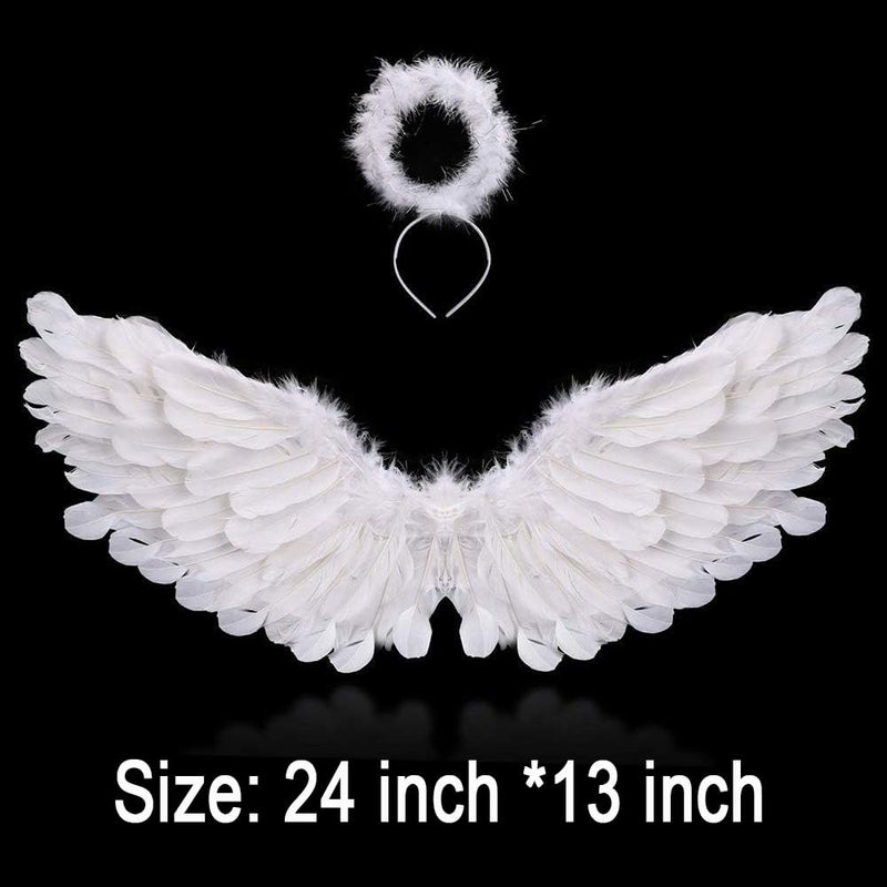 Antspirit Angel Costume Wings And Halo Angel Costume for Girls Kids Women Adult Halloween Christmas (White) - Image 3